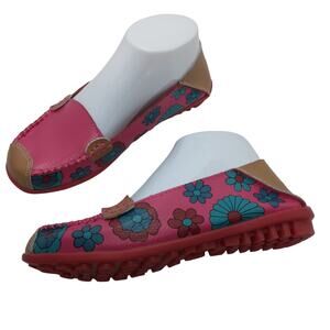 Floral Moccasins Size 4 (36EU) Pink and Teal Print NWOB